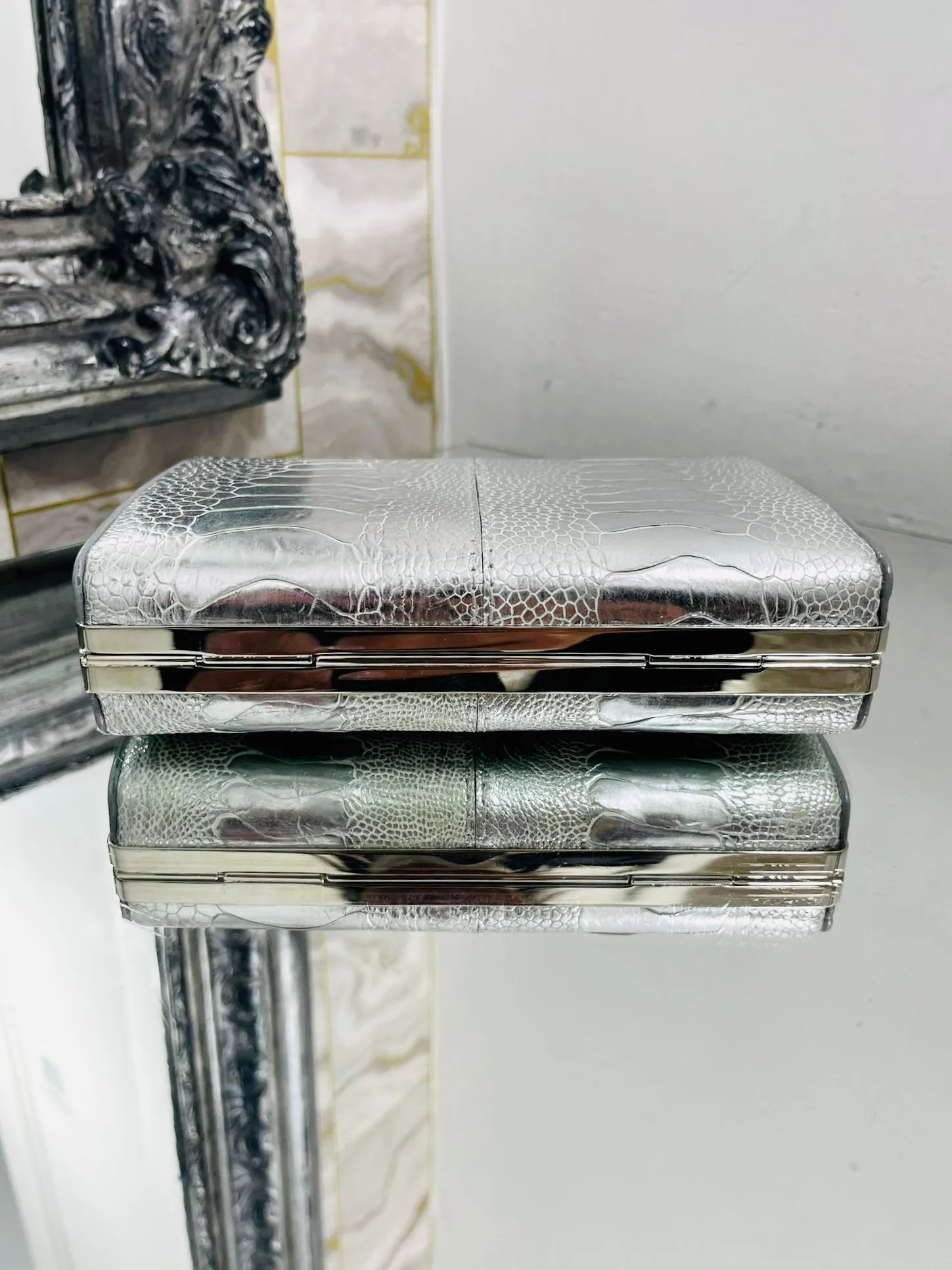 Tyler Ellis Metallic  Lizard Skin Clutch Bag With Chain Strap