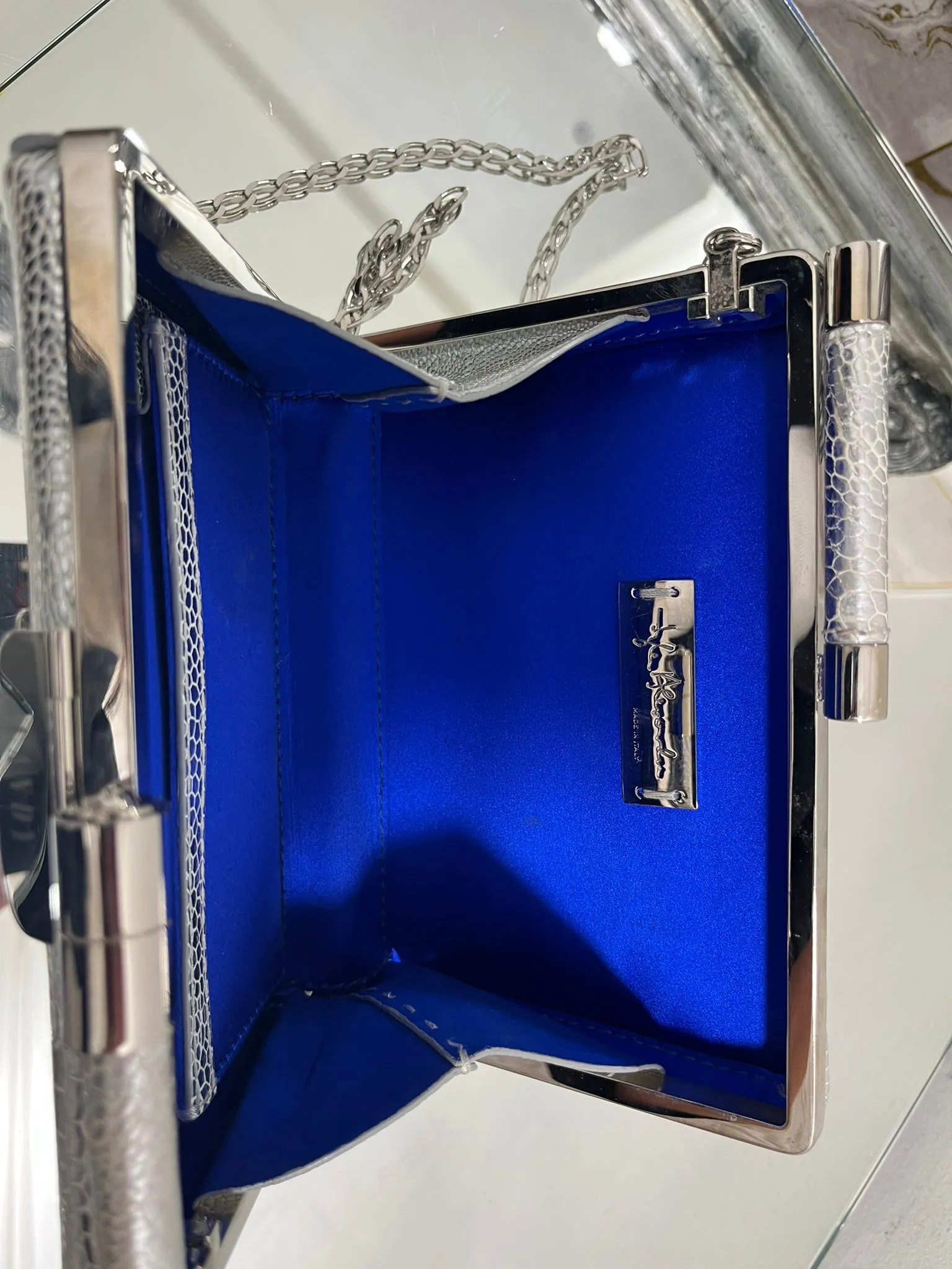 Tyler Ellis Metallic  Lizard Skin Clutch Bag With Chain Strap