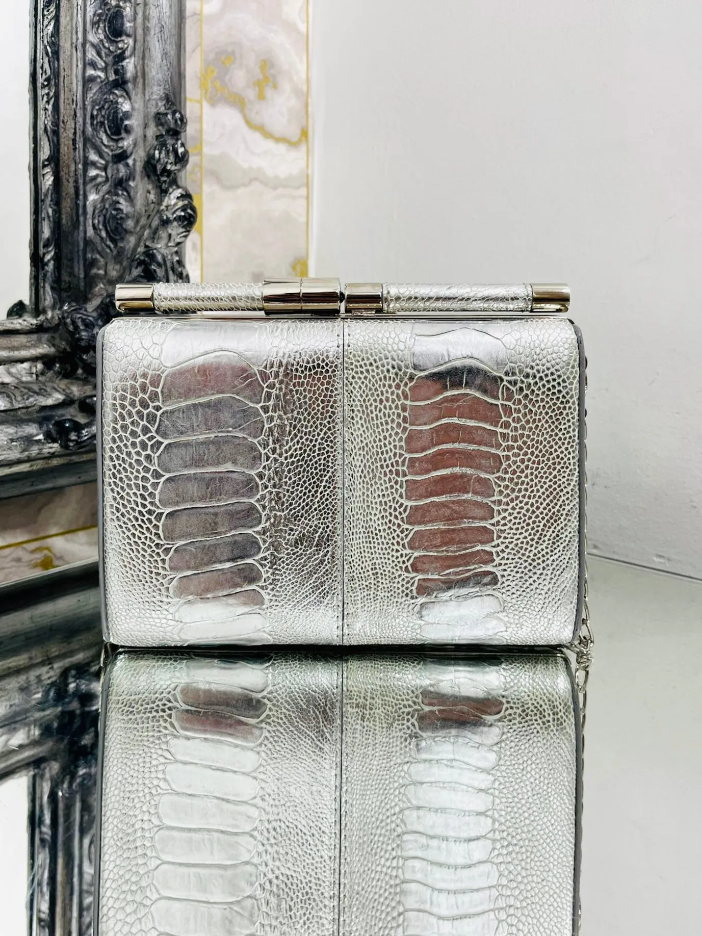 Tyler Ellis Metallic  Lizard Skin Clutch Bag With Chain Strap