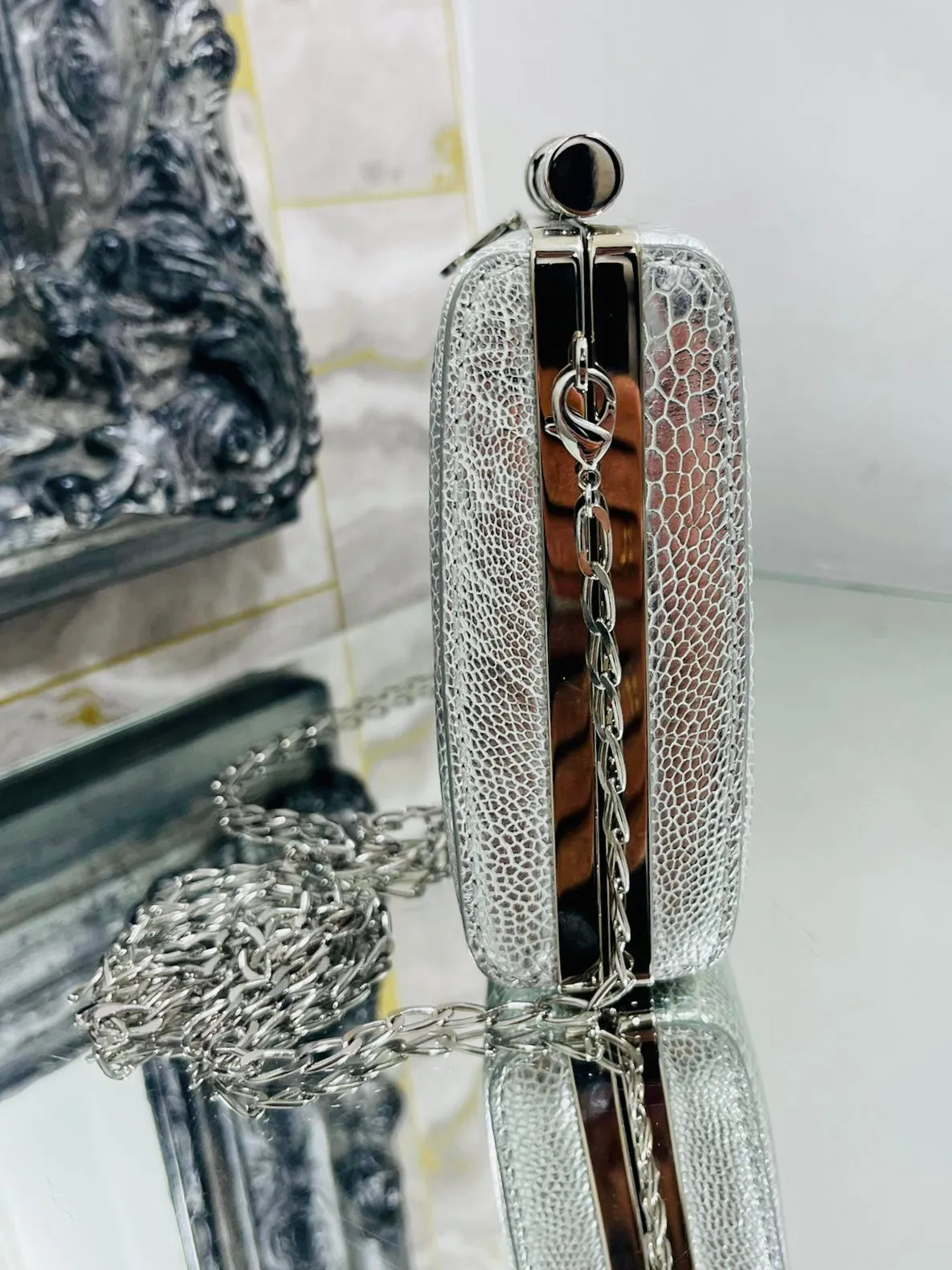 Tyler Ellis Metallic  Lizard Skin Clutch Bag With Chain Strap