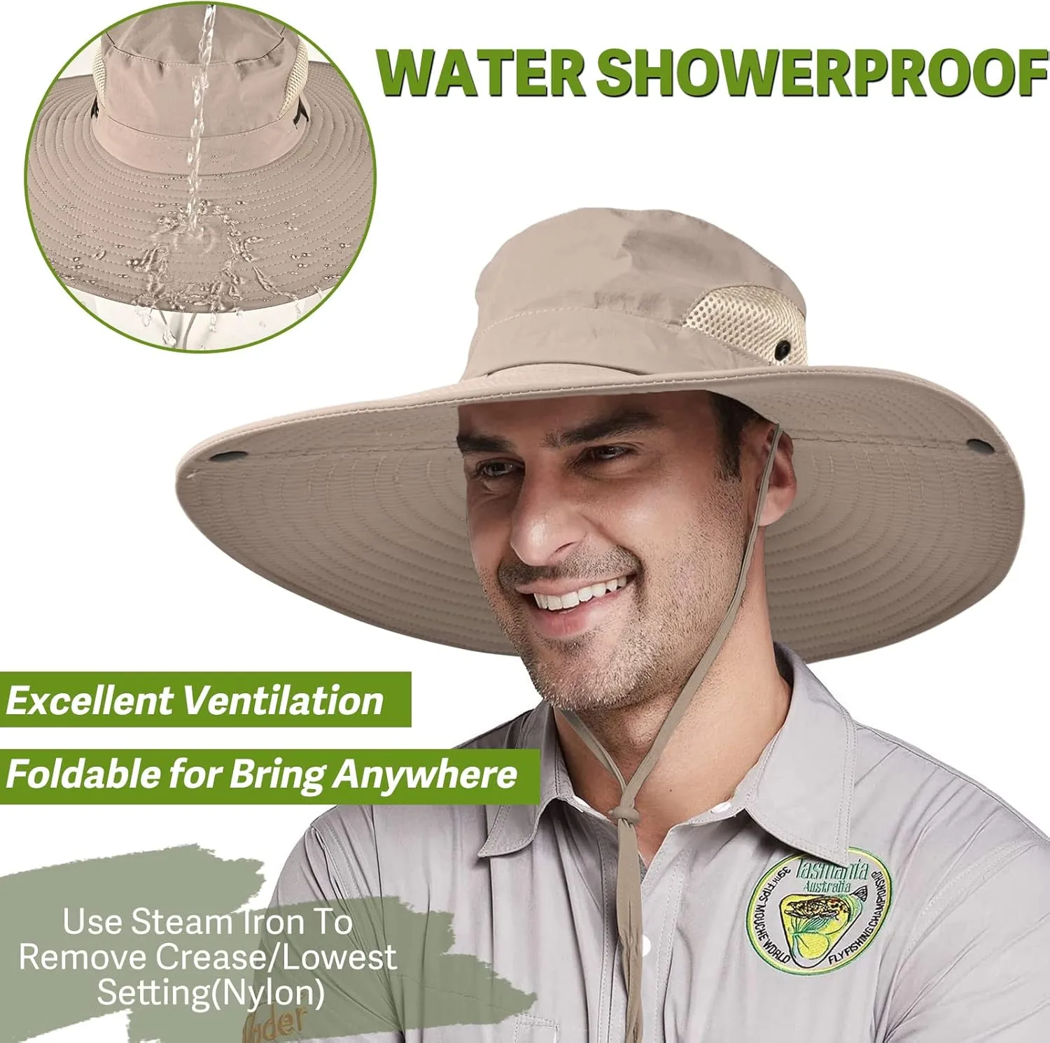 Wide Brim Fishing Sun Hat for Men Women, UPF 50  Waterproof Bucket Boonie Hat Hiking Camping Safari Garden Beach