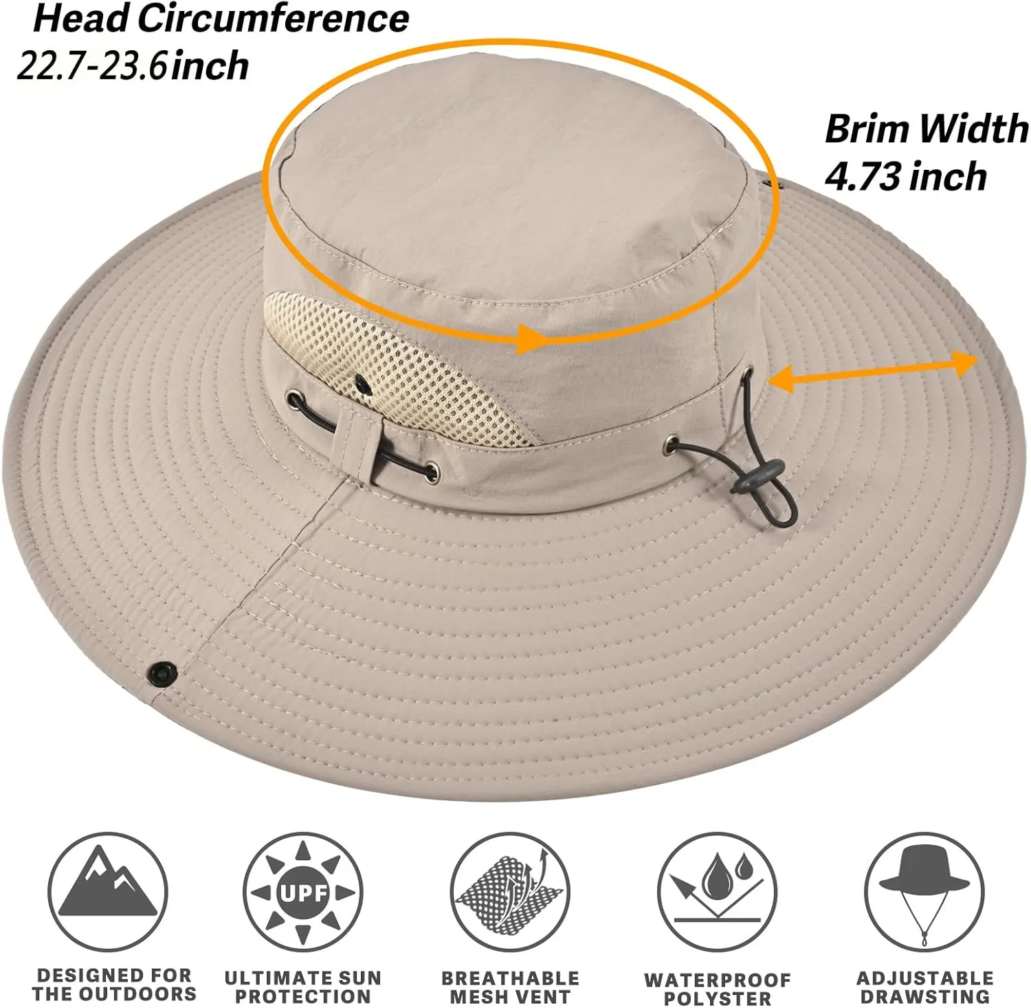 Wide Brim Fishing Sun Hat for Men Women, UPF 50  Waterproof Bucket Boonie Hat Hiking Camping Safari Garden Beach