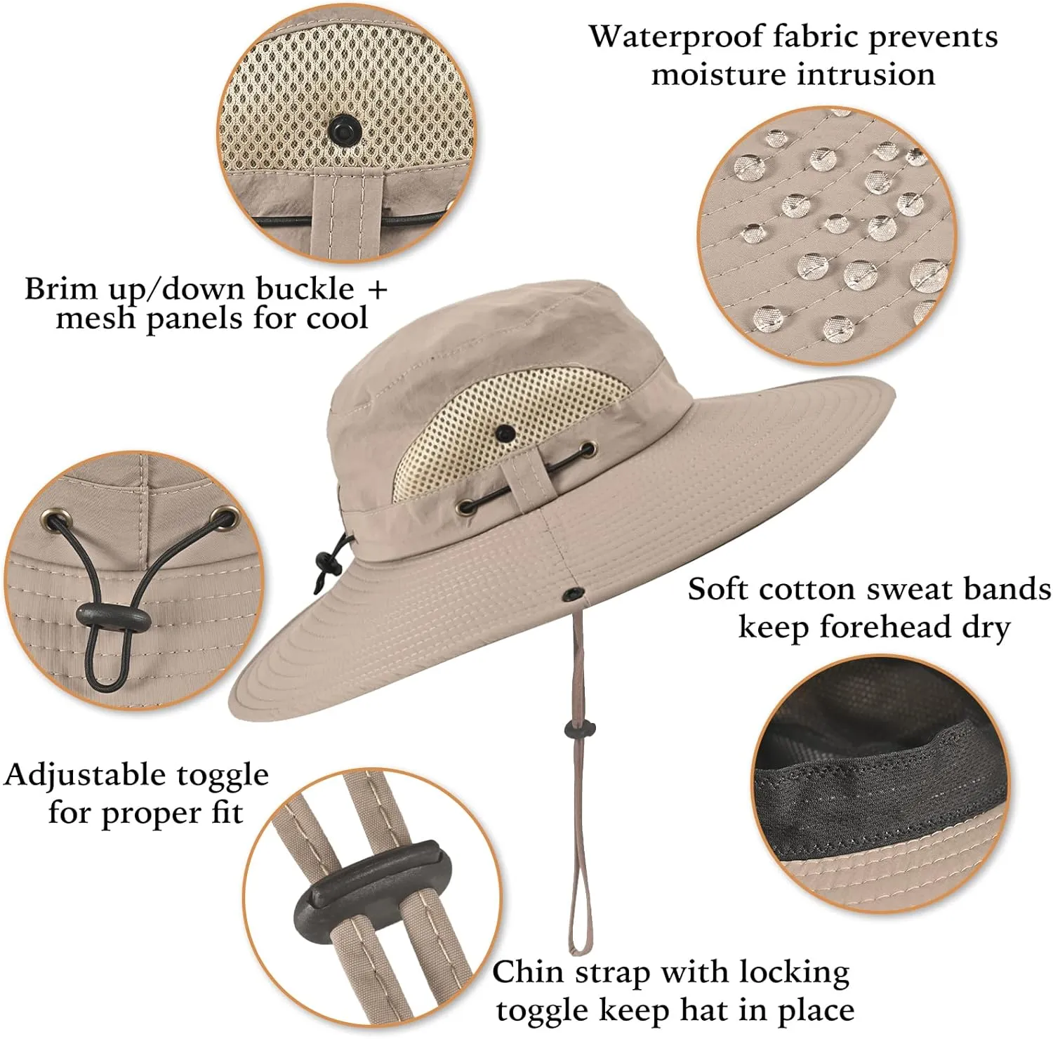 Wide Brim Fishing Sun Hat for Men Women, UPF 50  Waterproof Bucket Boonie Hat Hiking Camping Safari Garden Beach