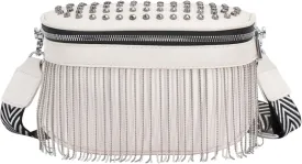 Women Girls Rivet Metal Tassel Faux Leather Fanny Pack Waist Bag Chest Bag Crossbody Shoulder Bag