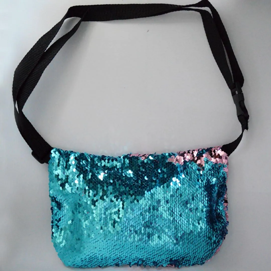 Women Men Glitter Mermaid Sequins Fanny Pack Contrast Color Rave Beach Waist Bag Chest Pack Corss-body Bag Purse Pouch Champagne Gold, 310 Blue Pink