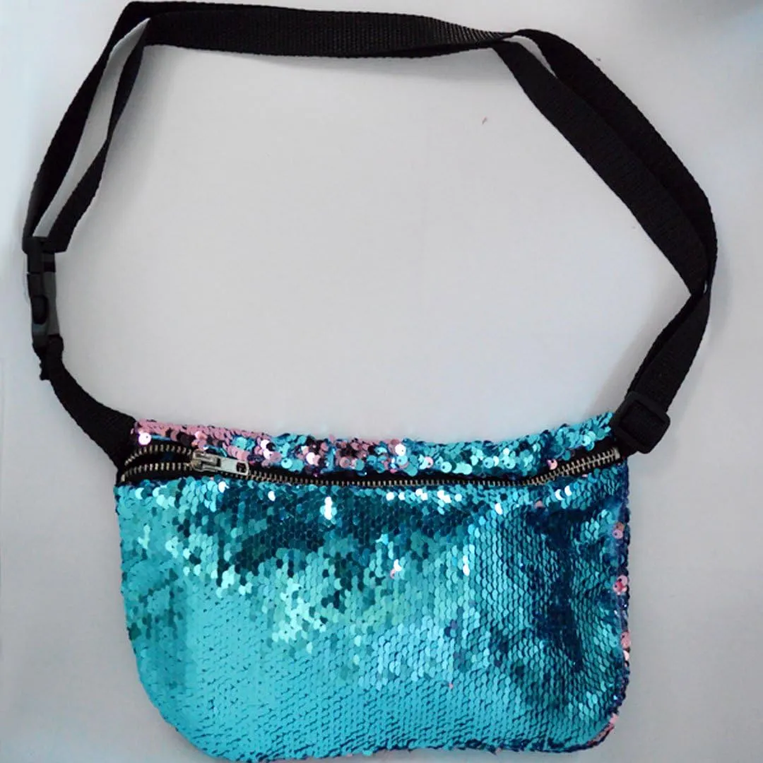 Women Men Glitter Mermaid Sequins Fanny Pack Contrast Color Rave Beach Waist Bag Chest Pack Corss-body Bag Purse Pouch Champagne Gold, 310 Blue Pink