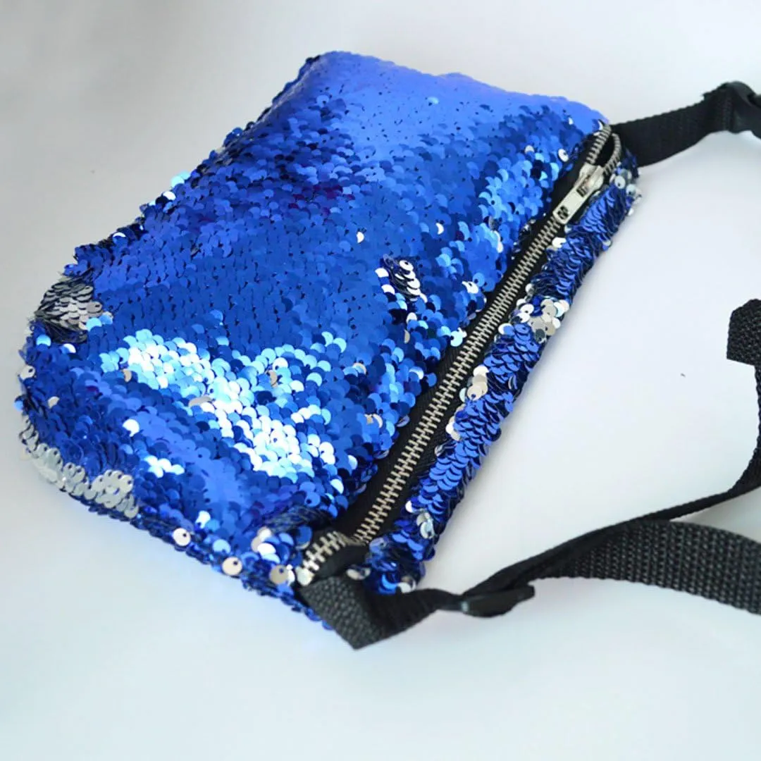 Women Men Glitter Mermaid Sequins Fanny Pack Contrast Color Rave Beach Waist Bag Chest Pack Corss-body Bag Purse Pouch Champagne Gold, 310 Blue Silver
