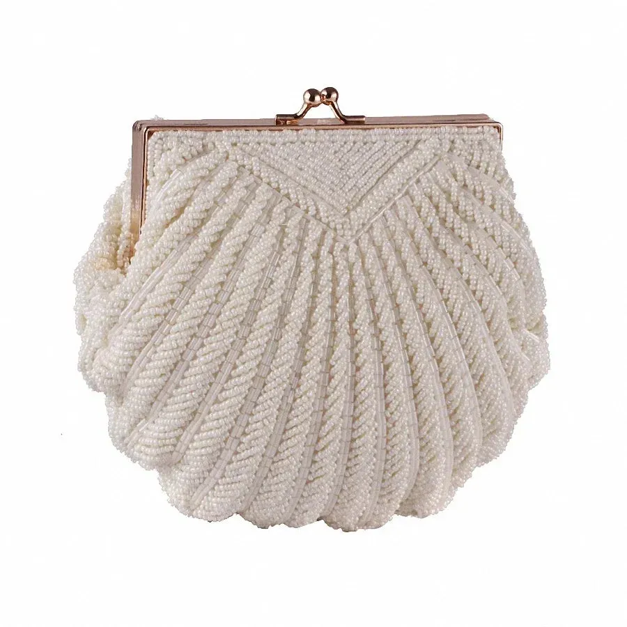 Women's Clutch Bag: Elegant evening clutch bags for weddings. Featuring a bridal handbag adorned with pearl beads.