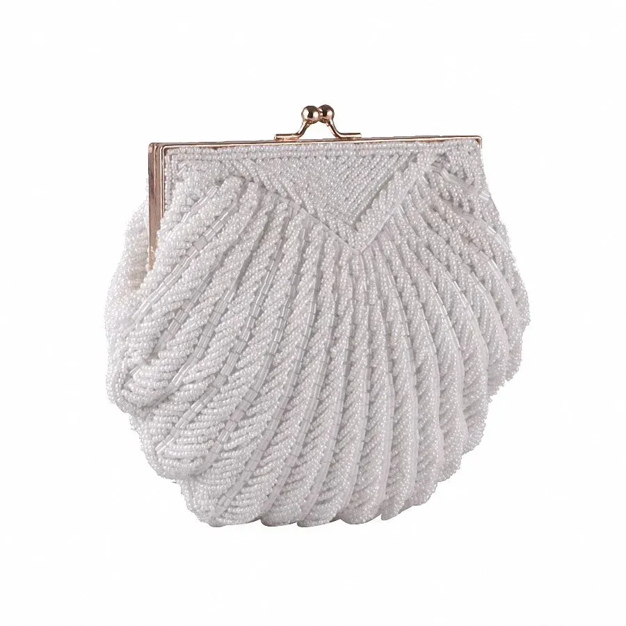 Women's Clutch Bag: Elegant evening clutch bags for weddings. Featuring a bridal handbag adorned with pearl beads.
