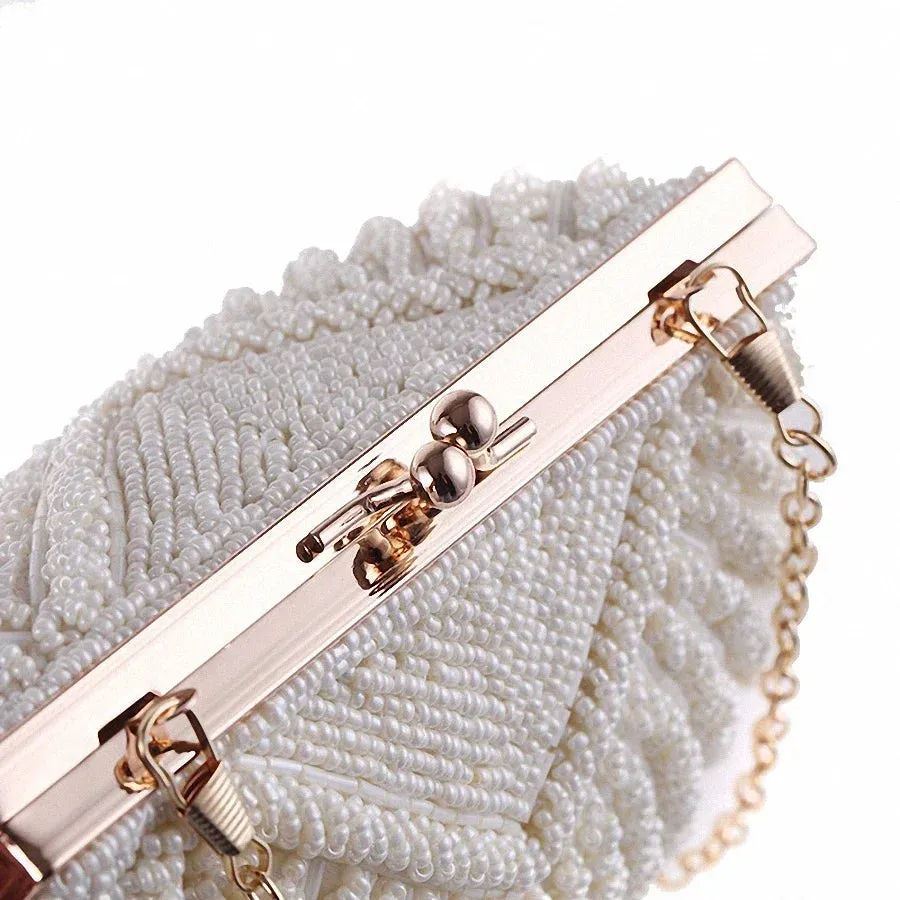Women's Clutch Bag: Elegant evening clutch bags for weddings. Featuring a bridal handbag adorned with pearl beads.