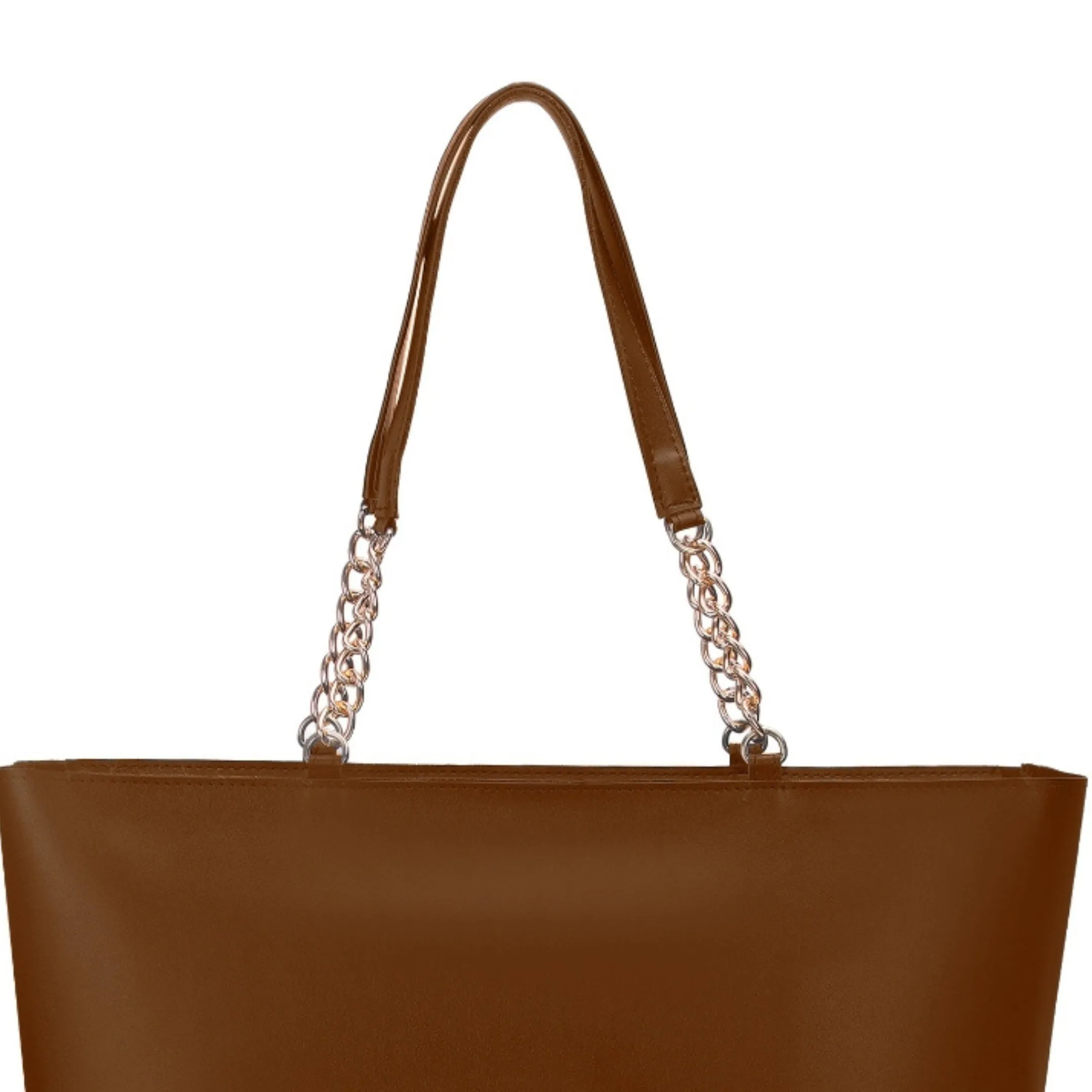 Women's Large Tote Chain Brown Bag| Vegan Leather Ladies Handbag