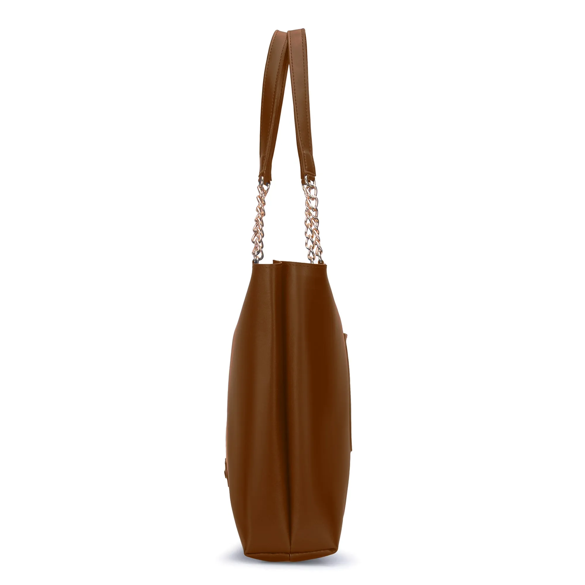 Women's Large Tote Chain Brown Bag| Vegan Leather Ladies Handbag