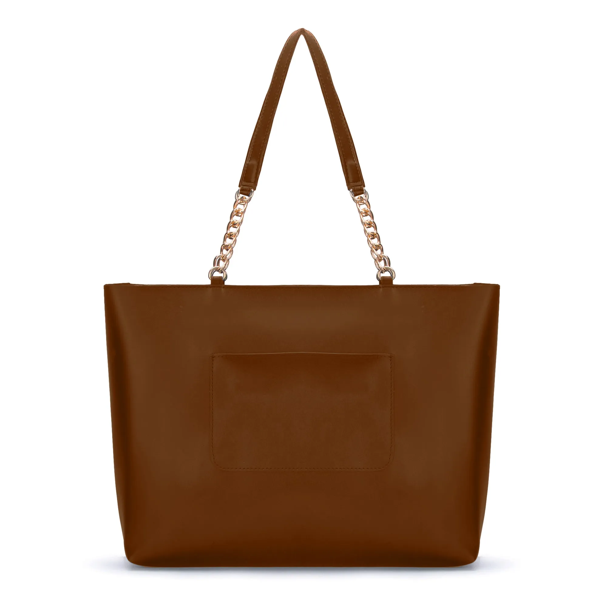 Women's Large Tote Chain Brown Bag| Vegan Leather Ladies Handbag