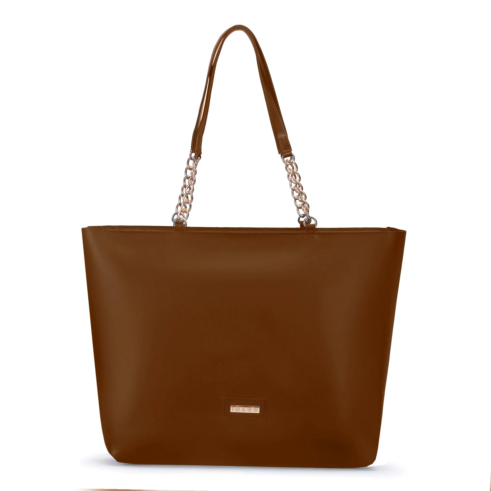 Women's Large Tote Chain Brown Bag| Vegan Leather Ladies Handbag