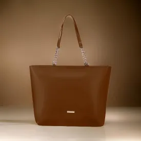 Women's Large Tote Chain Brown Bag| Vegan Leather Ladies Handbag