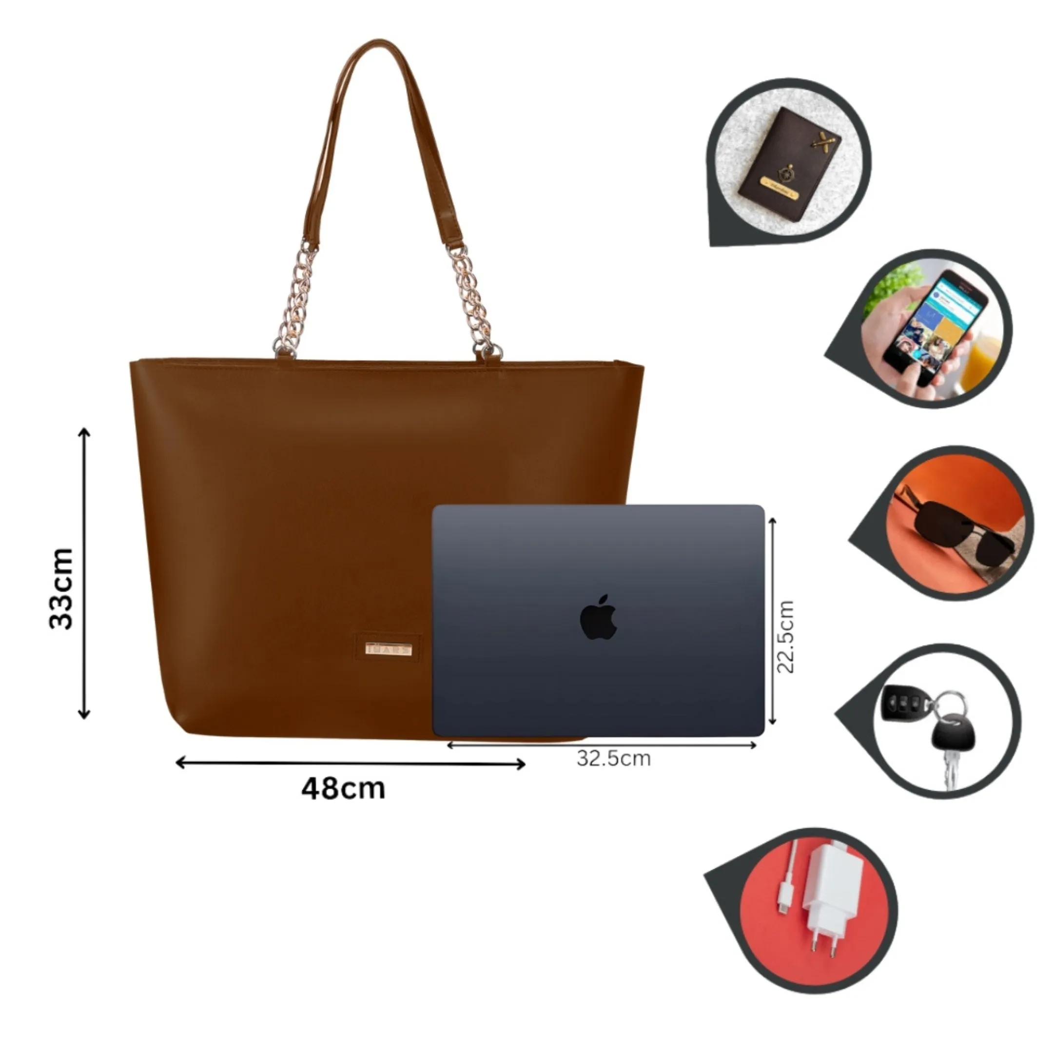 Women's Large Tote Chain Brown Bag| Vegan Leather Ladies Handbag