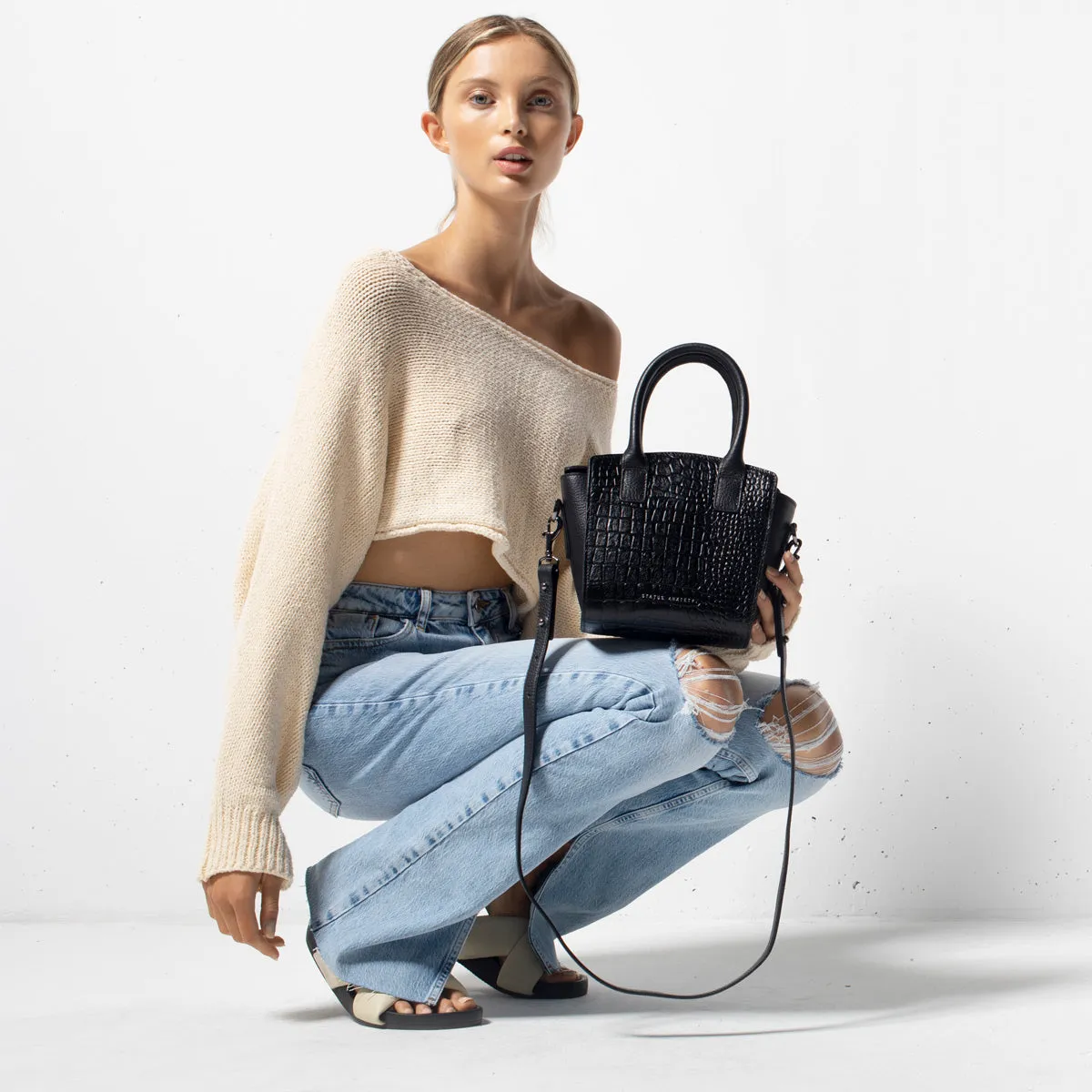 Worst Behind Us Bag - Black Croc Emboss
