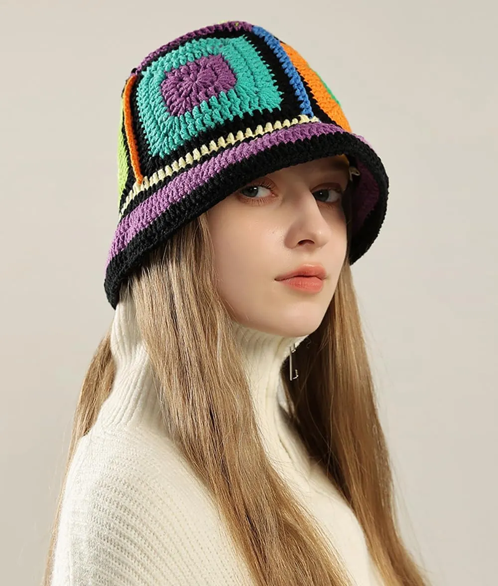XYIYI Women Crochet Bucket Hat Knit Handmade Foldable Beach Hat Cute Hand Woven Fishing Hat