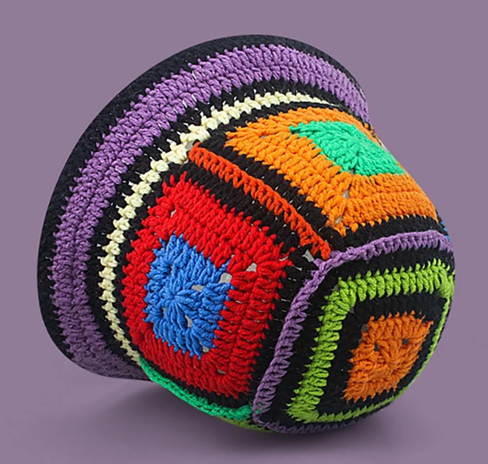 XYIYI Women Crochet Bucket Hat Knit Handmade Foldable Beach Hat Cute Hand Woven Fishing Hat