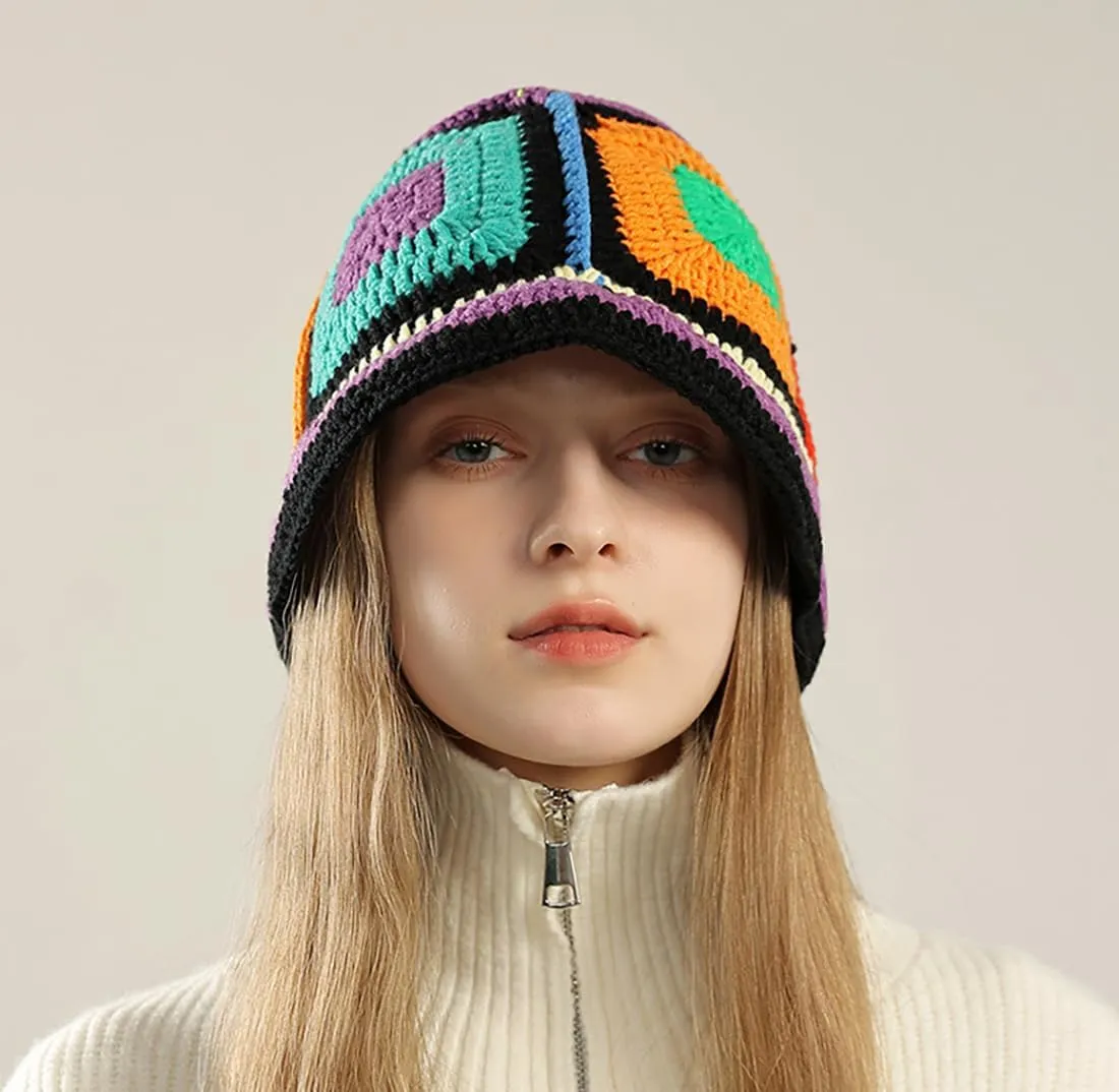 XYIYI Women Crochet Bucket Hat Knit Handmade Foldable Beach Hat Cute Hand Woven Fishing Hat