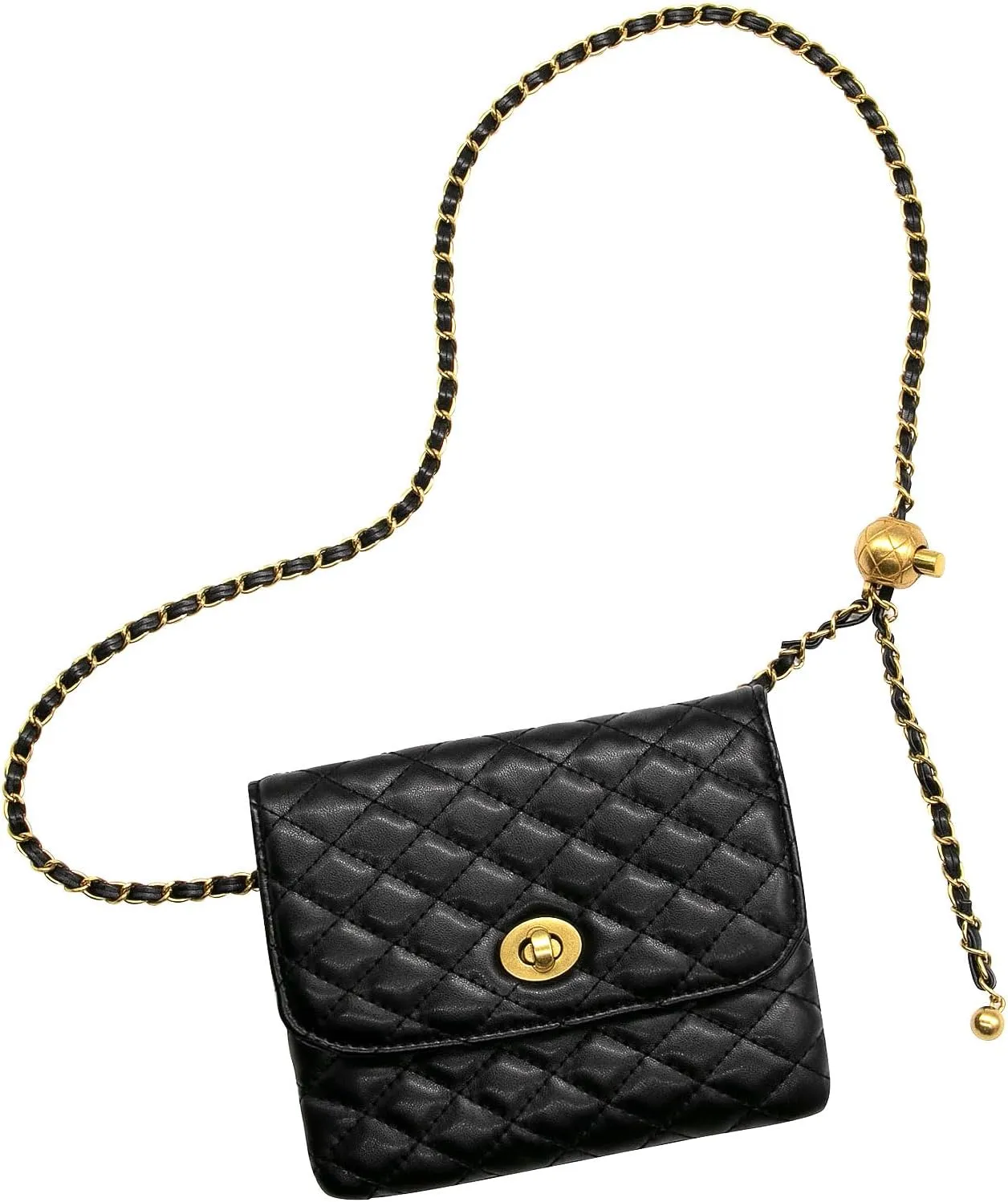 YAMEIZE PU Leather Chain Belt Bag for Women - Crossbody Waist Bag Fanny Pack Detachable Belt Chain Women Evening Mini Handbag