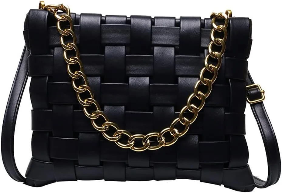 YP Woven Crossbody Bags for Women Shoulder Purses Soft Pu Leather Crossbody Handbags with Chain Strap