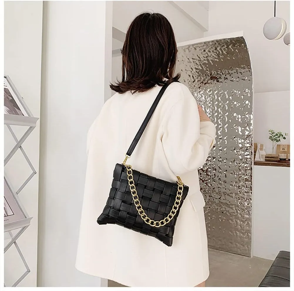YP Woven Crossbody Bags for Women Shoulder Purses Soft Pu Leather Crossbody Handbags with Chain Strap