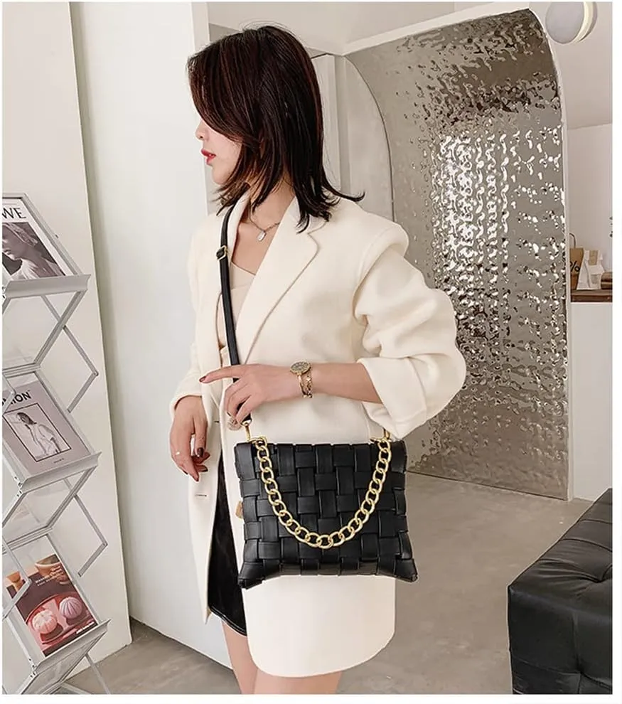 YP Woven Crossbody Bags for Women Shoulder Purses Soft Pu Leather Crossbody Handbags with Chain Strap