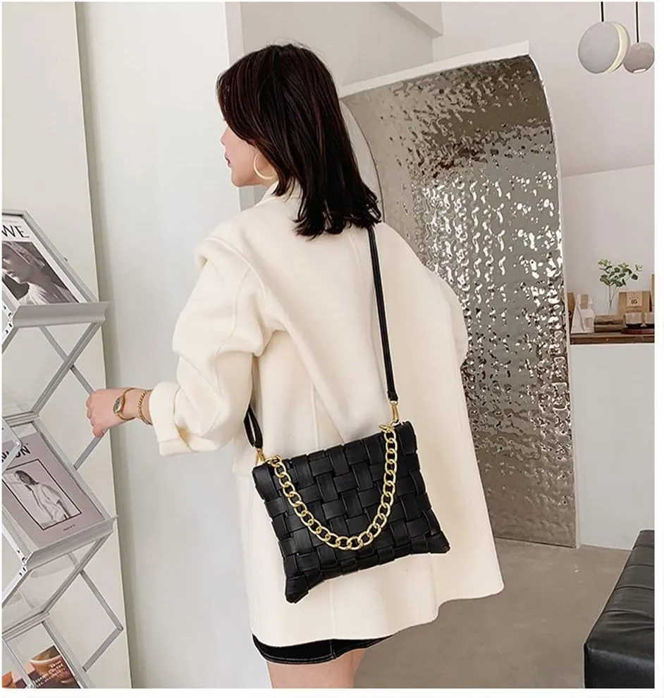 YP Woven Crossbody Bags for Women Shoulder Purses Soft Pu Leather Crossbody Handbags with Chain Strap