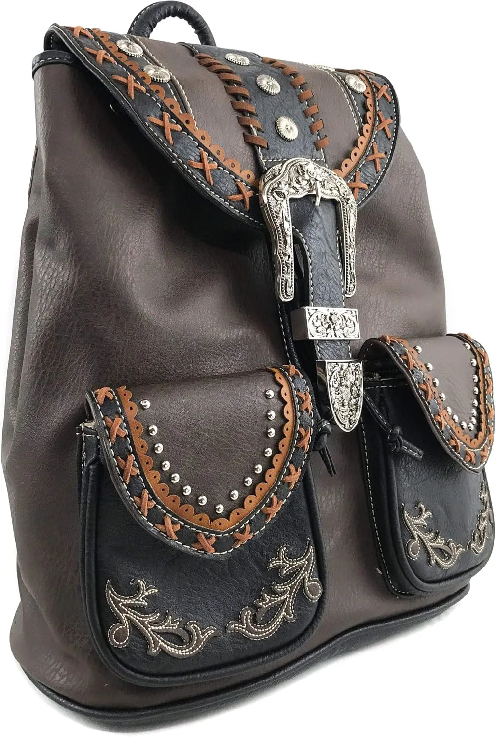 Zelris Western Country Floral Buckle Rucksack Backpack (Brown)