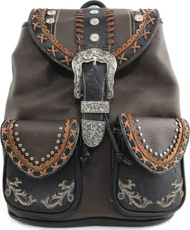 Zelris Western Country Floral Buckle Rucksack Backpack (Brown)