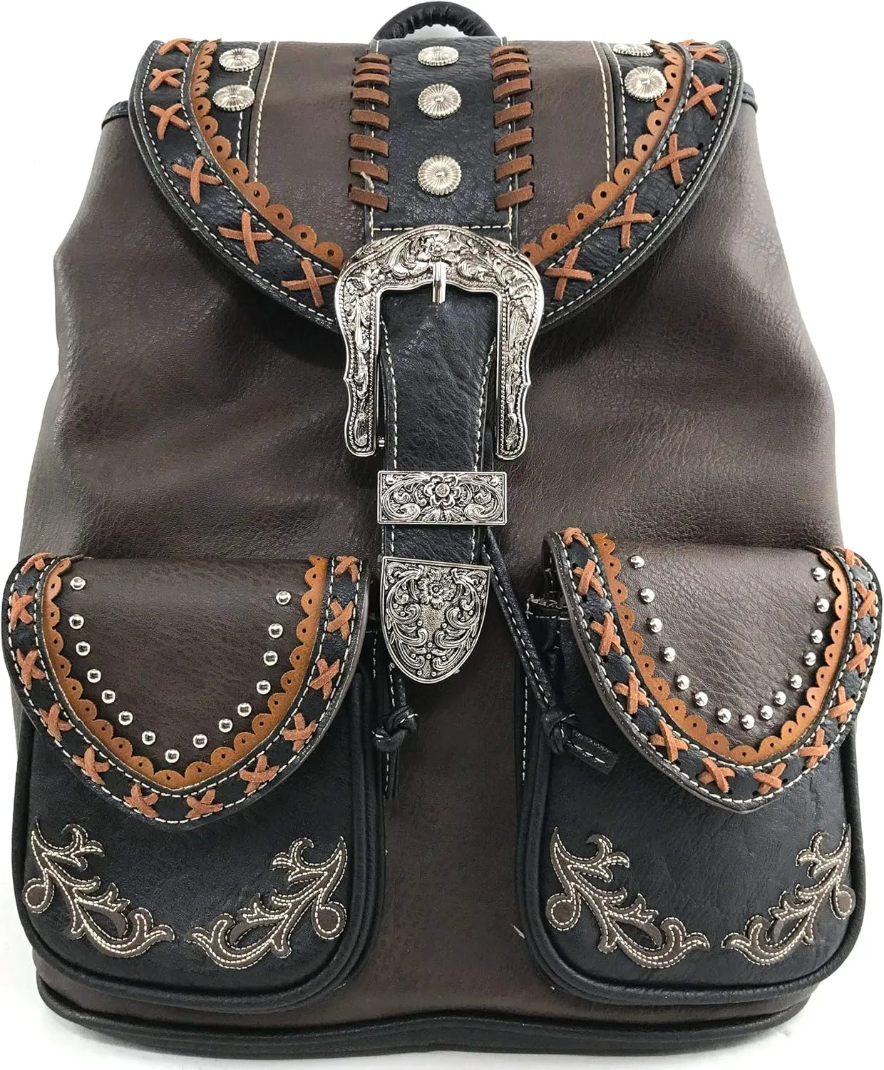Zelris Western Country Floral Buckle Rucksack Backpack (Brown)